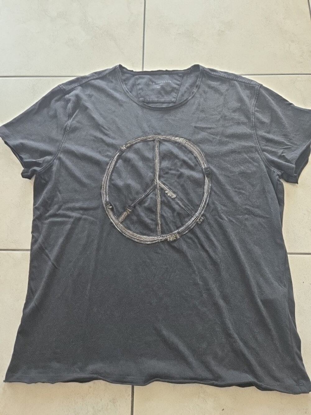 JOHN VARVATOS PEACE SIGN BLACK T SHIRT MENS SIZE XXL V Neck